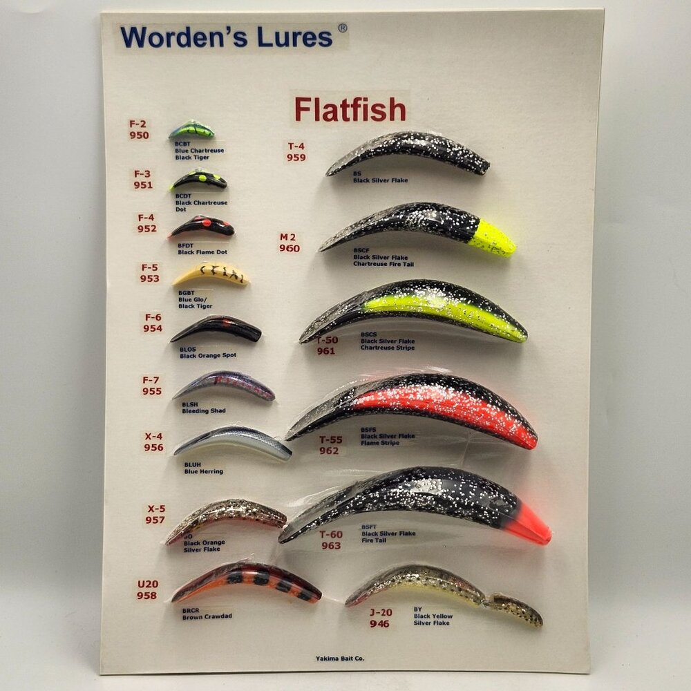 Yakima Wordens Lures Flatfish Fishing Show Display Board 15 Colors Sizes 422861